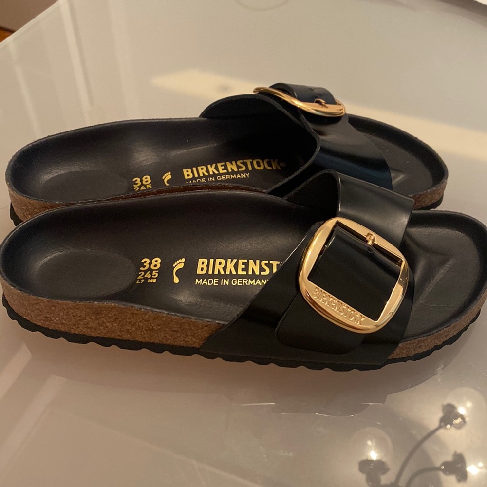 Birkenstock Madrid Big Buckle Sandal Patent Leather | Size 38 Narrow Fit